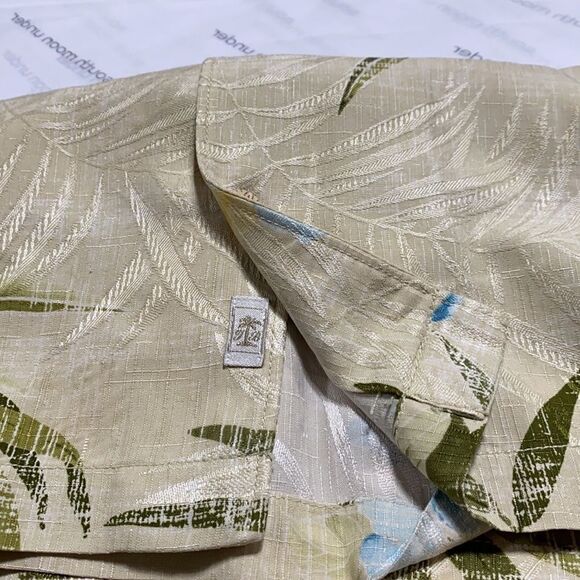 Tommy Bahama Yellow Palm Leaves Hibiscus‎ Flowers Hawaiian Silk Shirt Size XL - Picture 8 of 11